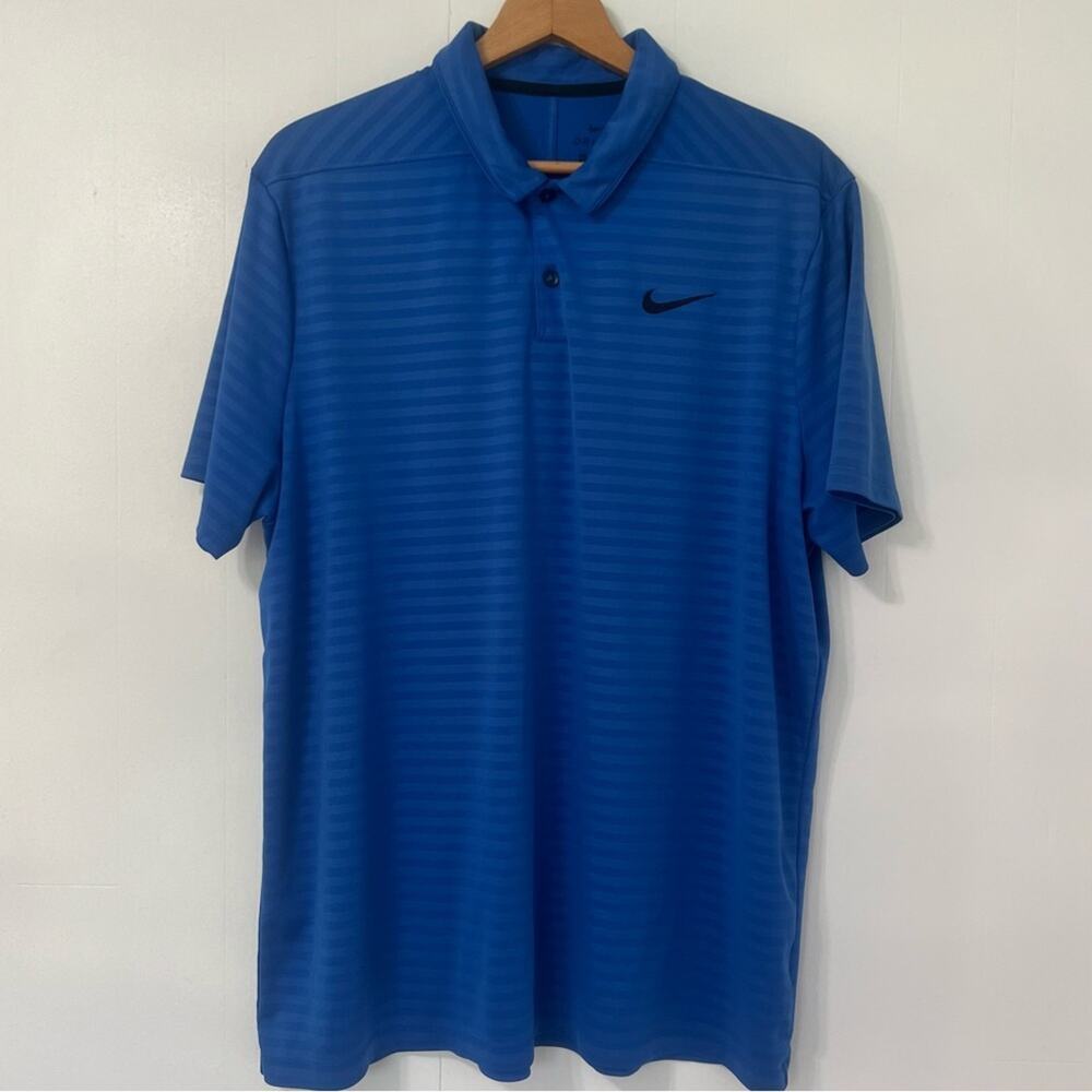 Nike Dri-Fit Blue Striped Short Sleeve Athletic  Golf Polo Shirt Size XL